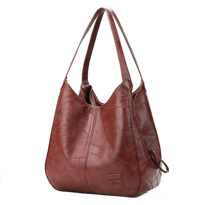 Retro Soft Leather Multi-Compartment Tote Bag