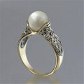 14K Gold-Plated Retro Pearl Ring ? Inlaid Faux ABS Pearl Silver Jewelry