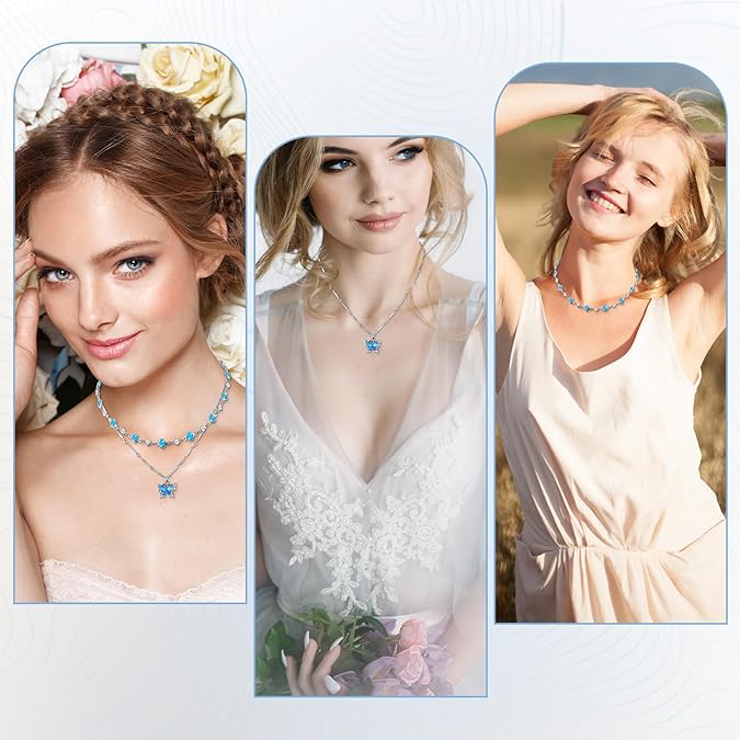 Blue Butterfly Necklace for Women Layered Necklace with Beaded Chain Silver Necklace with Dainty Pendant Jewelry Sets for Trendy Fashion Accessories Gifts for Birthday Mothers Day