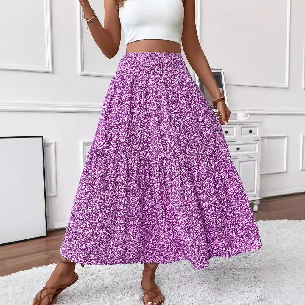 Small Floral Three-layer Stitching Long Skirt High-end Women&#039;s A- Line Skirt