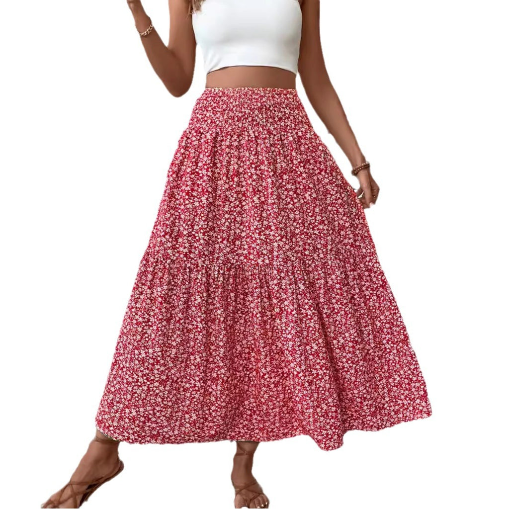 Small Floral Three-layer Stitching Long Skirt High-end Women&#039;s A- Line Skirt