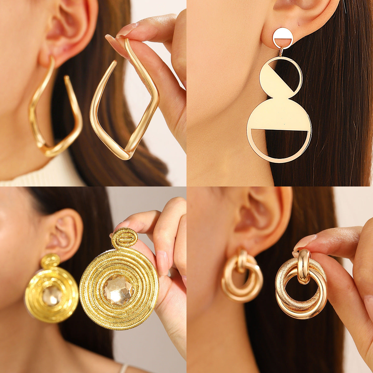 Pleated Geometric Glossing Earrings Women&#039;s Light Luxury High-end Earrings Exaggerated Personality