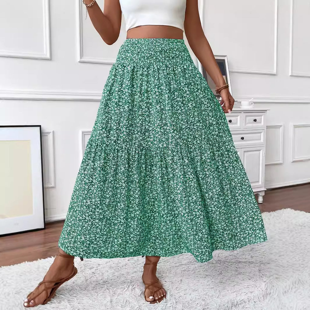 Small Floral Three-layer Stitching Long Skirt High-end Women&#039;s A- Line Skirt