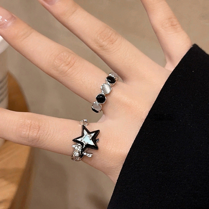 Blue Star Ring Women Premium Feeling Cat's Eye Stone Index Ring