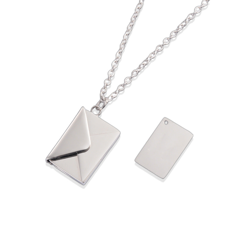 Engraved Love Letter Envelope Necklace Stainless Steel Couple Pendant