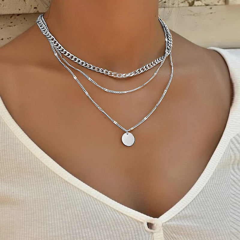 European and American jewelry  clavicle chain short necklace pendant sweater chain men's and women's crystal dot multi-layer neck chain