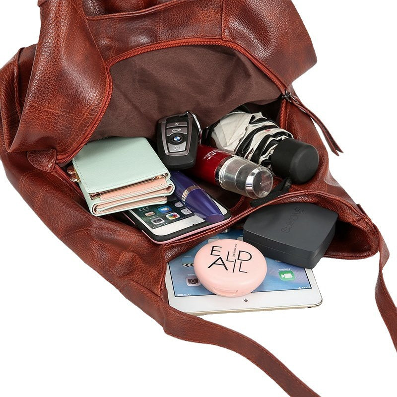 Retro Soft Leather Multi-Compartment Tote Bag