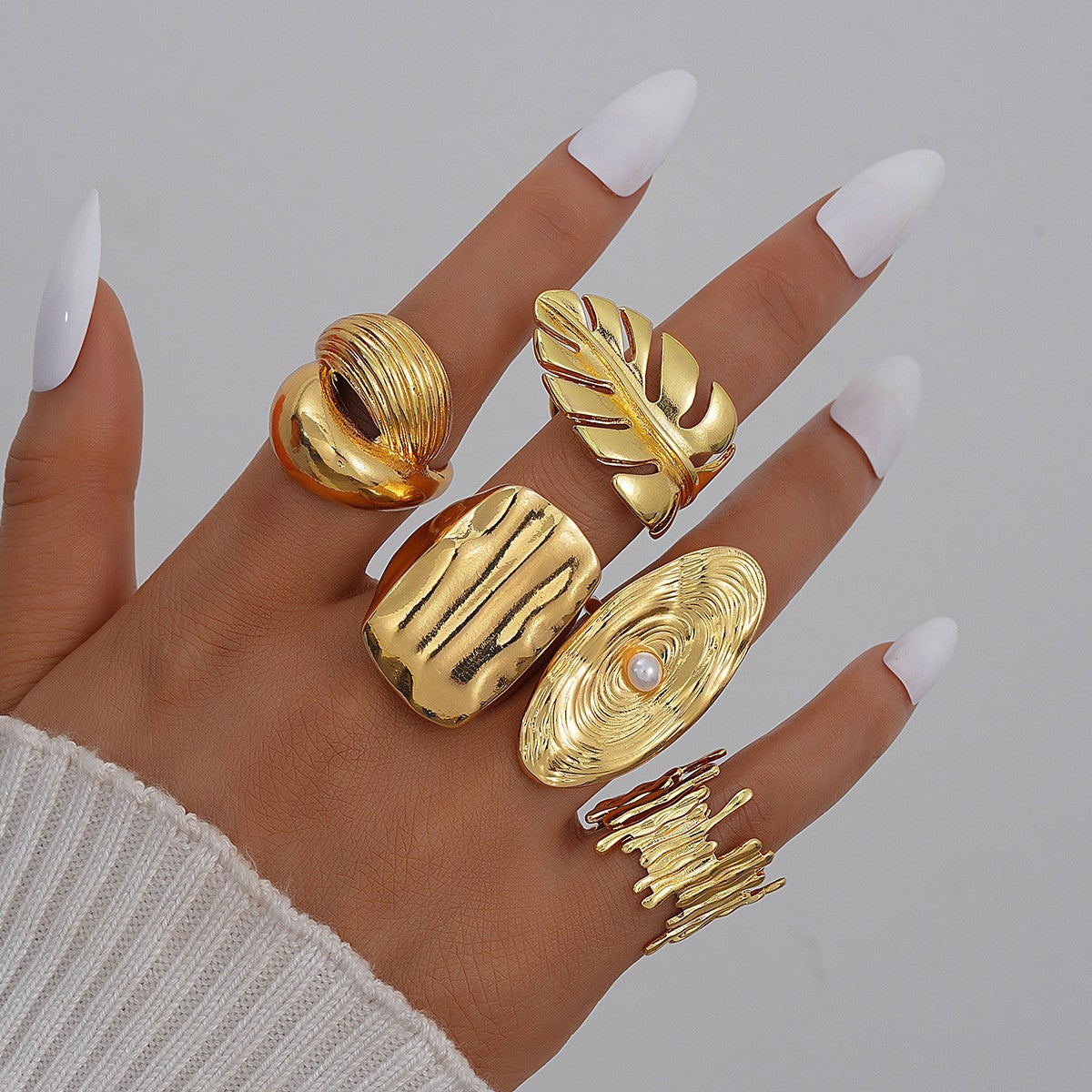 Stackable Gemstone Pearl Open Wide Rings for Women