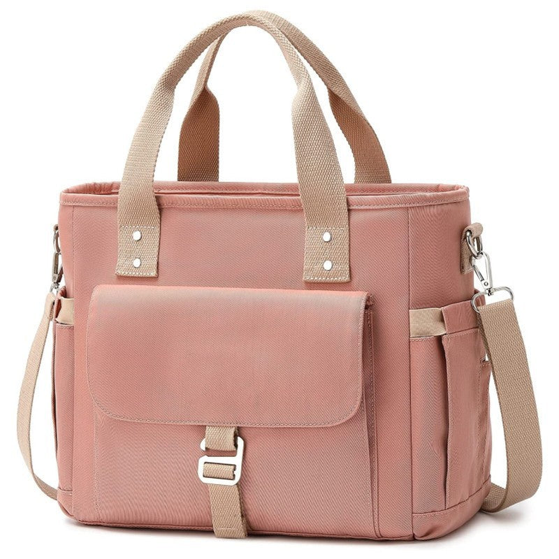 Wide Opening Insulated Lunch Bag with Detachable Strap and Side Pockets