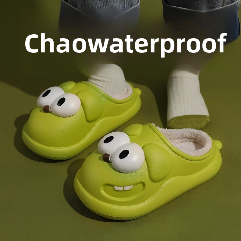 Cartoon cute big-eyed dog waterproof cotton slippers