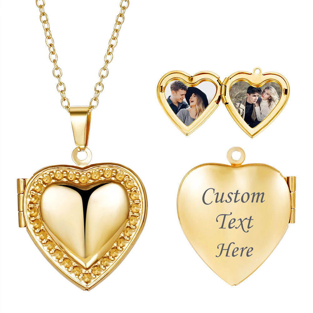 Stainless steel heart necklace can be opened heart-shaped photo frame photo box