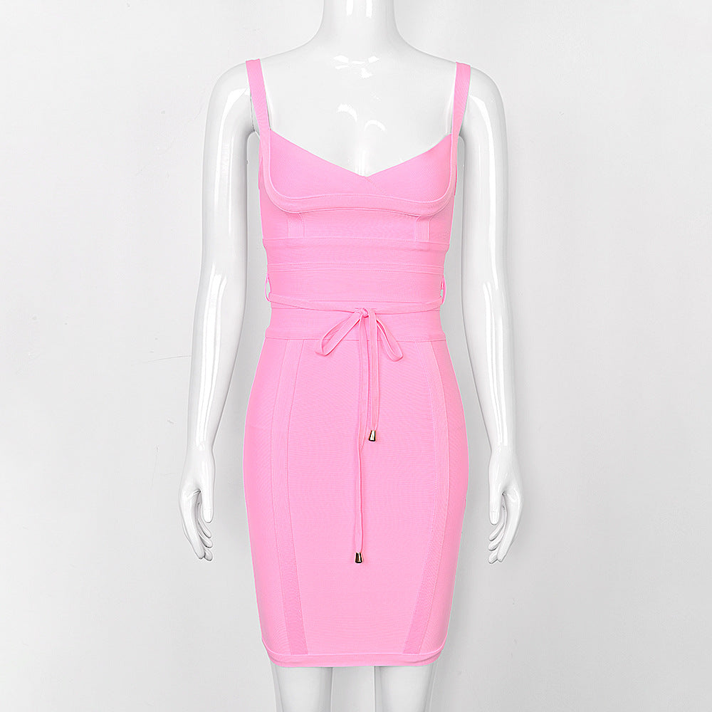 Women's Stretchy Bandage Bodycon Dress with Belt
