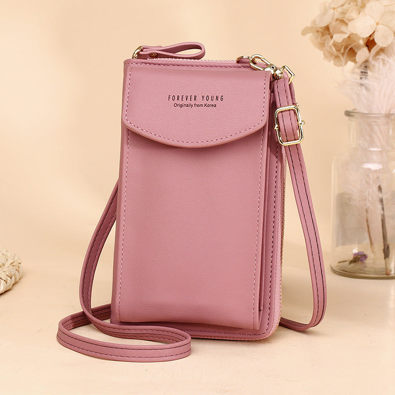 Solid Color Vertical Crossbody Phone Versatile Women's Zip Wallet