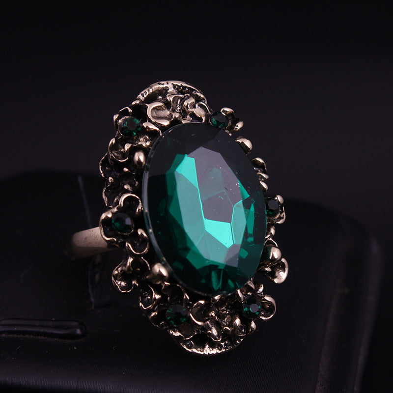 Retro Adjustable Crystal Stone Ring for Women - Vintage Geometric Jewelry