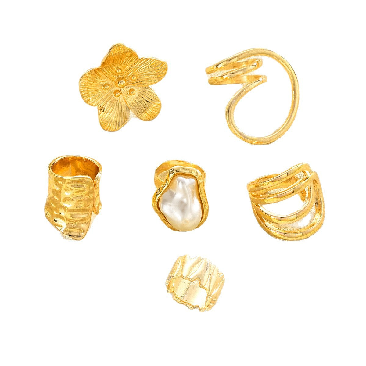 Stackable Gemstone Pearl Open Wide Rings for Women