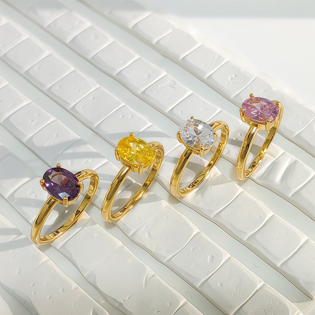 Electroplated Gold Oval Zircon Ring for Women