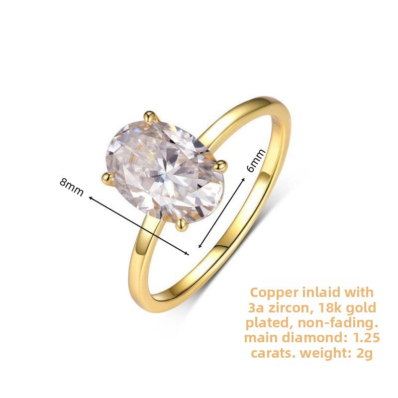 Electroplated Gold Oval Zircon Ring for Women