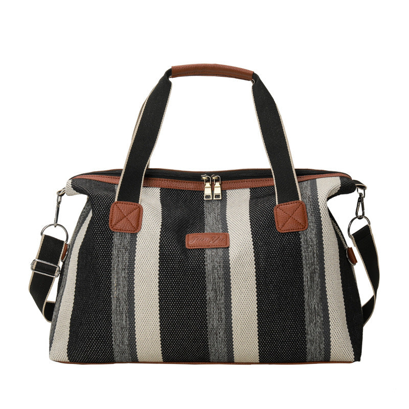 Striped Canvas Travel Shoulder Crossbody Bag