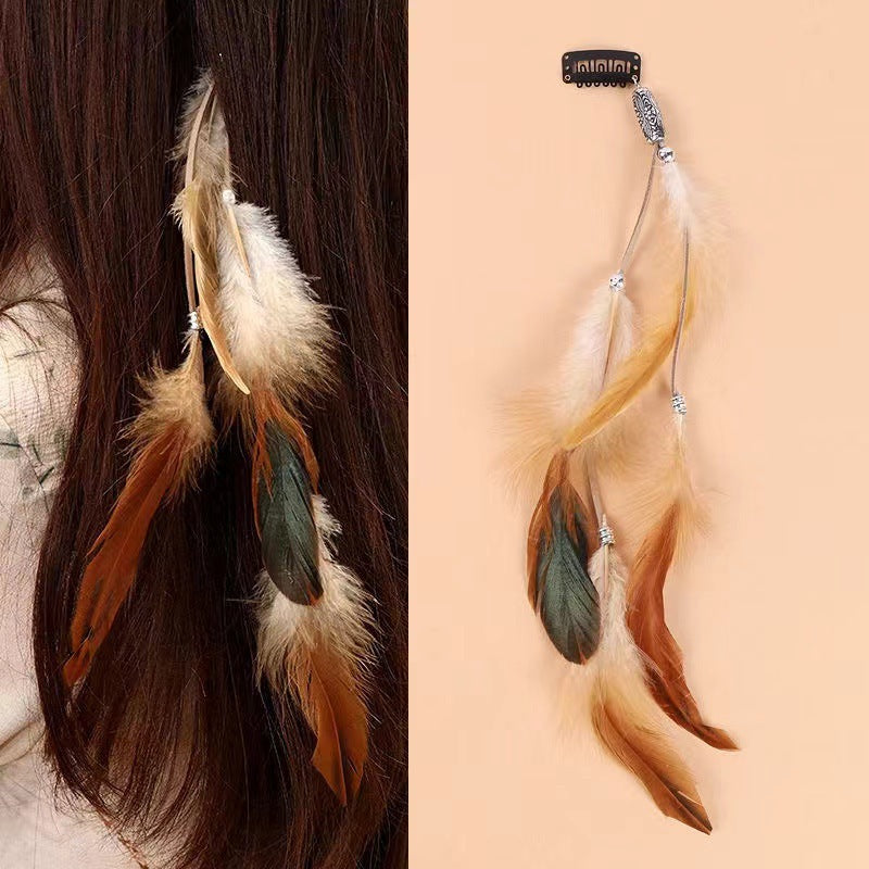 Vintage Feather Hairpin with Tassel Bohemian Hair Accessories