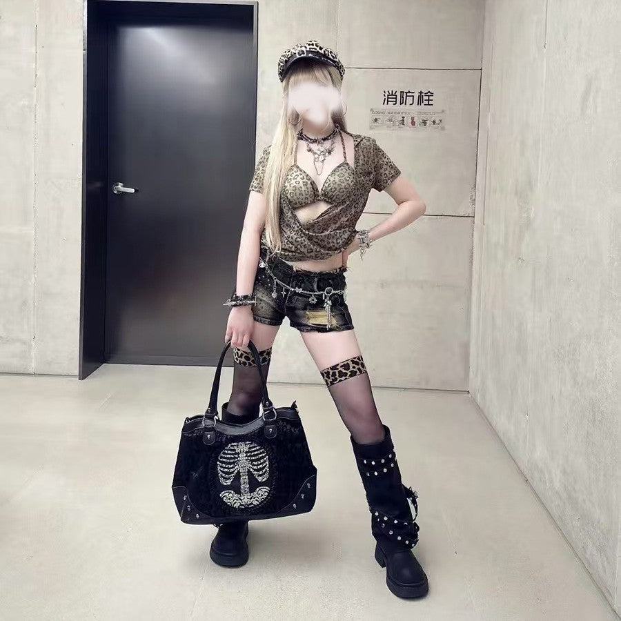 Gothic Punk Lolita Velvet Handbag with Vintage Lace