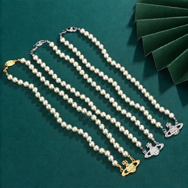 Saturn Pearl Pendant Necklace for Women