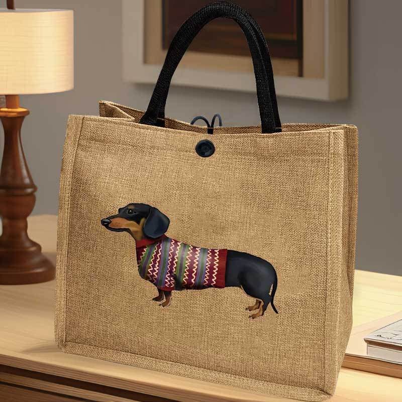 Daxs Hound Print Linen Handbag
