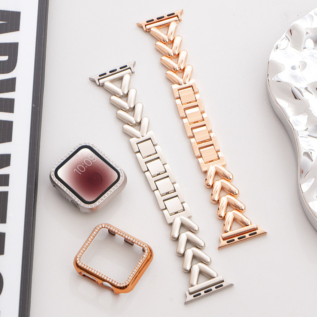 Apple Watch with V-shaped bracelet for women, made of metal