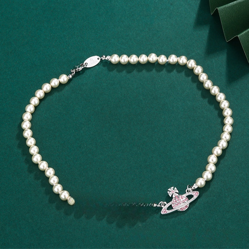 Saturn Pearl Pendant Necklace for Women