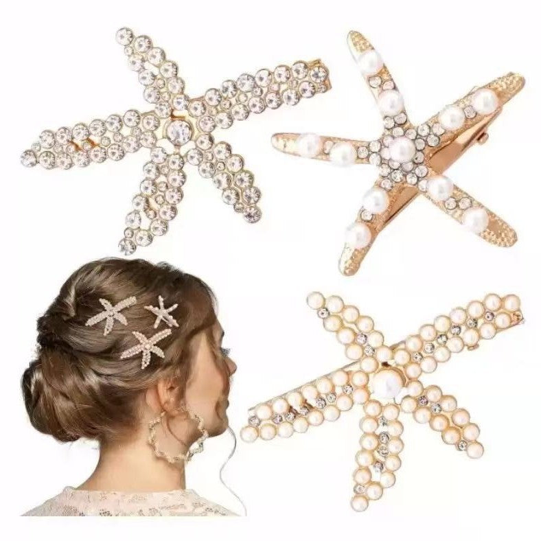 Starfish Pearl Diamond Hairpin for Women
