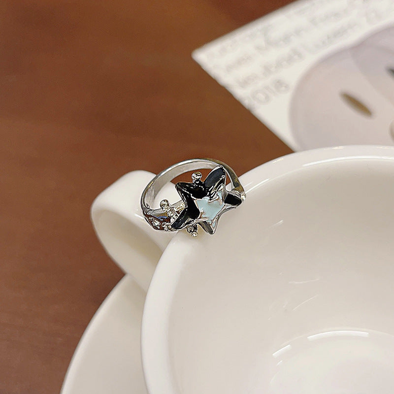 Blue Star Ring Women Premium Feeling Cat's Eye Stone Index Ring